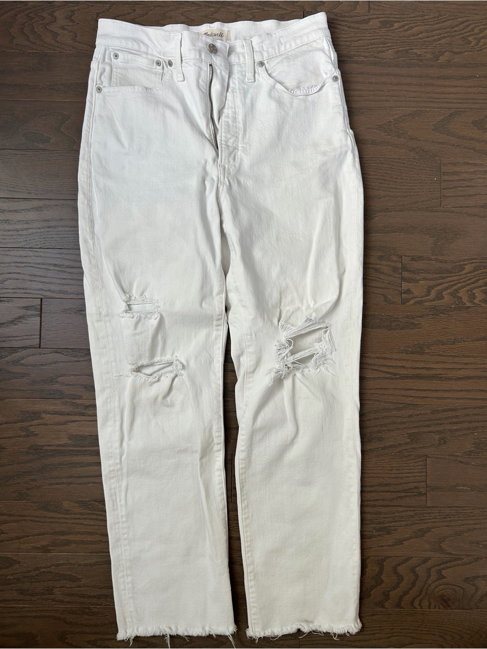 Madewell White Straight Leg Distressed Jeans
